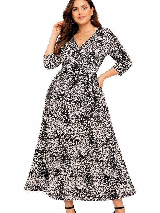 Robert Louis Dresses & Skirts - Black White Maxi Dress L Wrap Style Elastic Waist Tie Belt